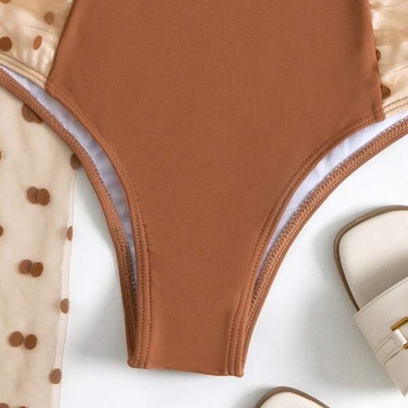 Rust brown Polka Dot Bikini Skirt Beach Swim Set - Picture 9 of 11